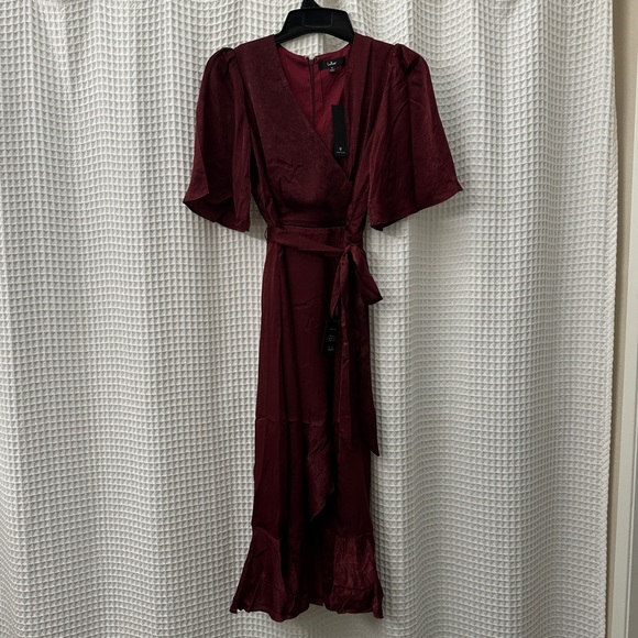Lulus Wrapped Up In Love Burgundy Satin Faux-Wrap Midi Dress size S - Picture 6 of 10